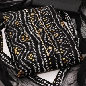 Black Bandhani Bombay Cotton Printed Dress Material