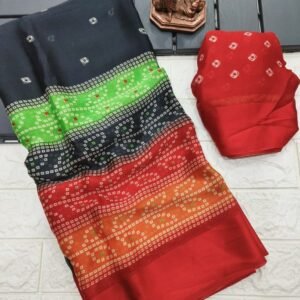 Black Bandhej Print Moss Chiffon Saree