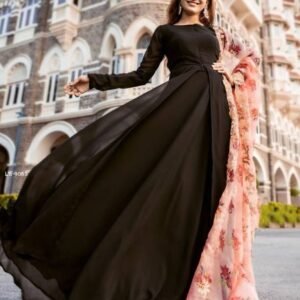 Black Beautiful Flared Floor touch Gown with Organza Dupatta