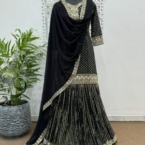 Black color Heavy Faux Georgette Sharara suit set by fab funda