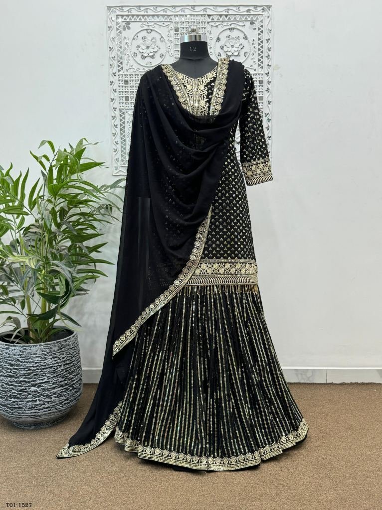 black color heavy faux georget 1717581775 Black color Heavy Faux Georgette Sharara suit set by fab funda