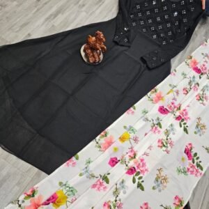 Black Color Stunning Heavy Fox Georgette Gowns with Digital Printed Dupatta