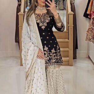 Black Colour Georgette Sequence Work sharara Suit