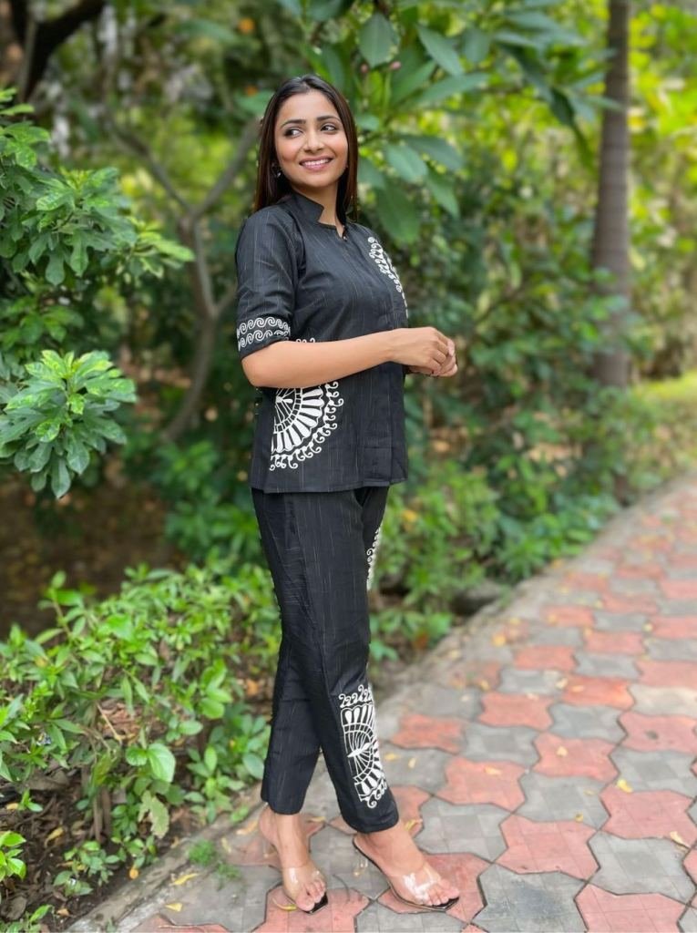 black cotton co ord set with e 1747121770 Black Cotton Co ord Set With Embroidery Work