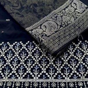 Black Designer Border Embroidered Georgette Saree With Heavy Unstitch Blouse