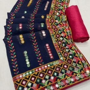Navy Blue Designer Georgette Saree With Blouse For Women