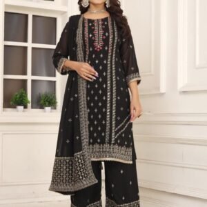 Black Designer Georgette Suits With Embroidery Work