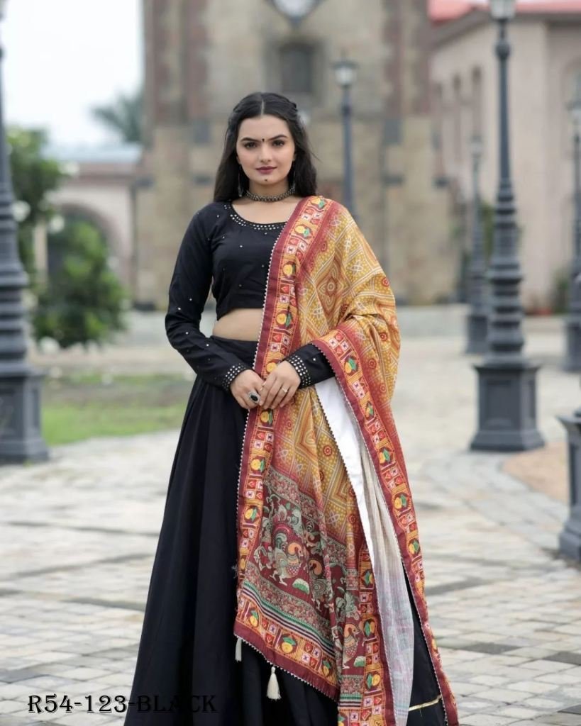 black digital printed muslin c 1718271067 Black Digital Printed Muslin Cotton Lehenga Choli