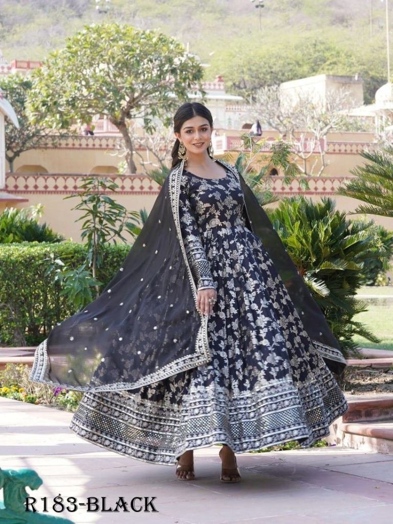 black embroidered viscose stit 1721446763 Black Embroidered Viscose Stitched Gown With Sequence Work