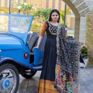 Black Embroidered Work Weaving Silk Readymade Gown
