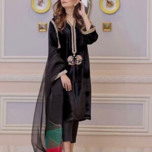 Black Exclusive Neck Embroidery Work Velvet Suits