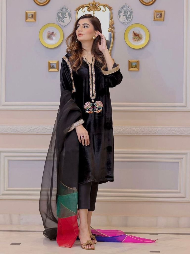 black exclusive neck embroider 1727958773 Black Exclusive Neck Embroidery Work Velvet Suits
