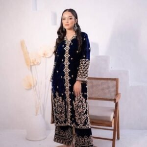 Blue Exclusive Party Wear Velvet Kurti Palazo Set