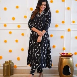 Black Fancy Neck Work Rayon Cotton Kurtis