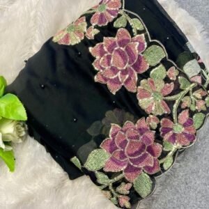 Black Freya Fancy Designer Embroidered Saree With Bangalory Blouse