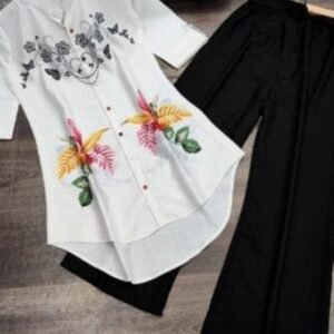Black Full Stitch Printed Cotton Top With Plazo