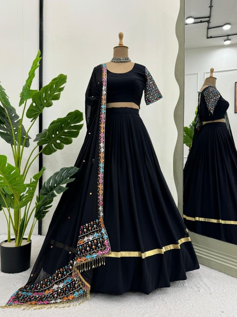 black georgette 9mm sequence n 1727347058 Black Georgette 9mm Sequence Navratri Chaniya Choli