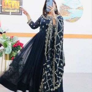 Fancy Black Georgette Embroidery Work Gowns