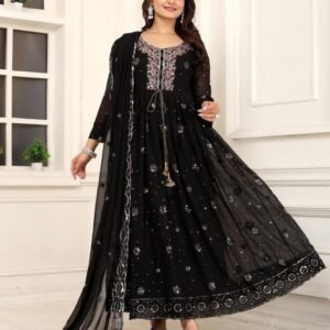 Black Georgette Sequence Work Ready Made Suit