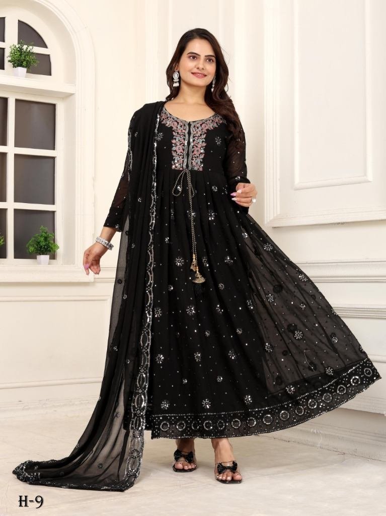 black georgette gown with full 1721479461 Black Georgette Sequence Work Ready Made Suit