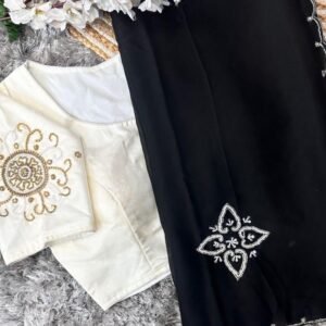 Black Handcrafted Malai Silk Saree With Handwork Stitched Blouse