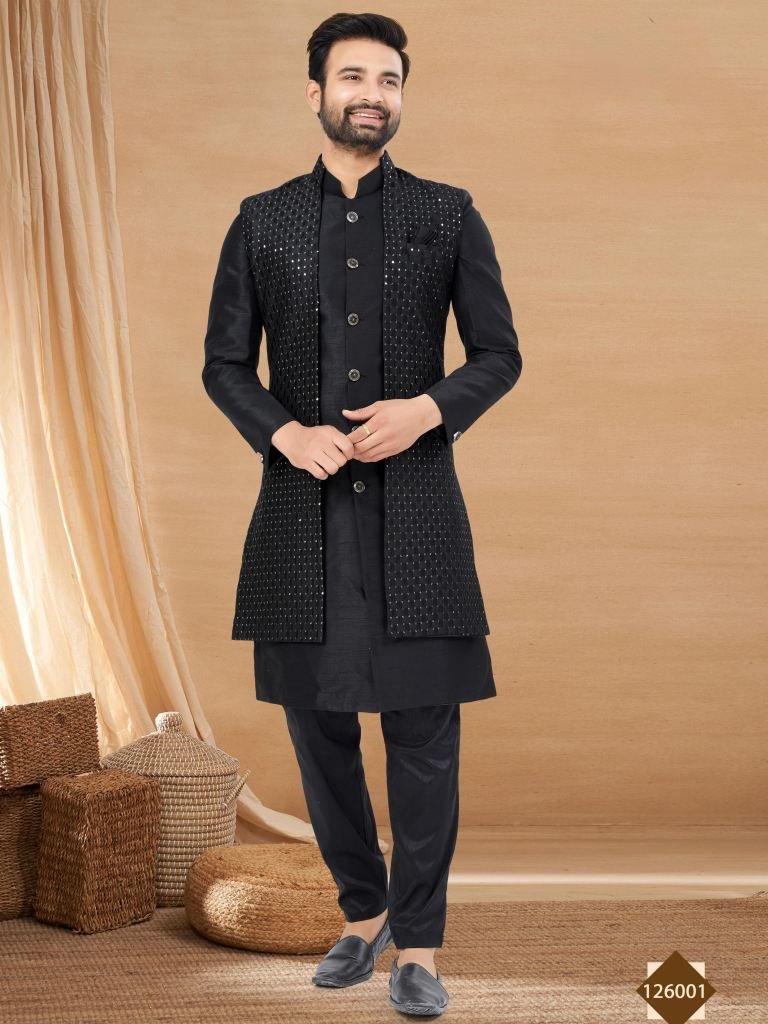 black imperial shine designer 1765879958 Black Imperial Shine Designer Kurta Jacket Set