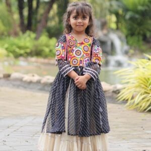 Black Kids Girls Navratri Collection Kora Cotton Lehenga Choli