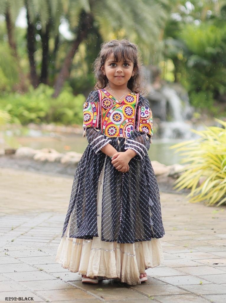 black kids girls navratri coll 1726145375 Black Kids Girls Navratri Collection Kora Cotton Lehenga Choli