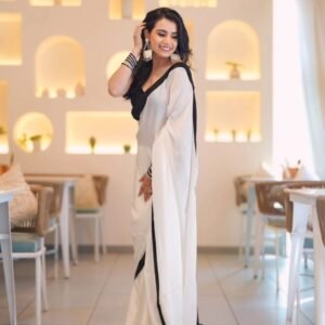Black Lace Border Soft Satin Silk Ready to Wear Saree With Matching Blouse