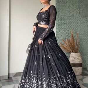 Black Party Wear Georgette Lehenga Choli With Multi Work