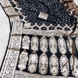 Black Party Wear Two Tone Banarasi Silk Saree For Ladies