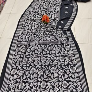 Black Pearl Soft Bangalori Handcraft Kanthastich Saree