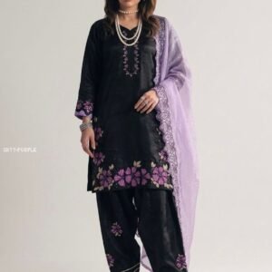 Black Roman Silk Kurta Set with Embroidery And Farsi Pant