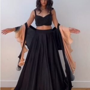 Black Satin Lehenga With Sequin Blouse Dupatta