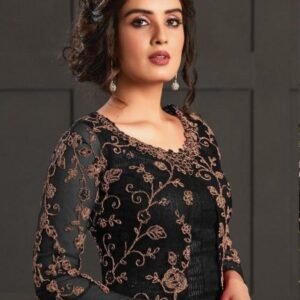 Black Sequence Work Pakistani Semi Stitched Net Koti Suits