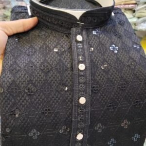 Black Sequence Work Rayon Kurta And Pyjama