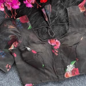 Black Sobha Flower Printed Organza Readymade Blouse
