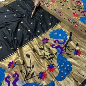 Black Soft Kanchivaram Pethani Silk Saree