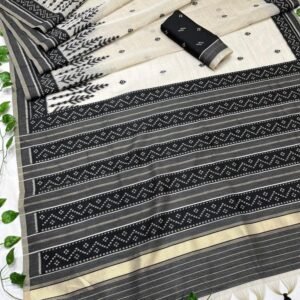 Black Soft Muga Silk Saree With Tassels
