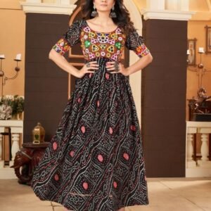 Black Traditional Navratri Anarkali Gown With Gamthi Work