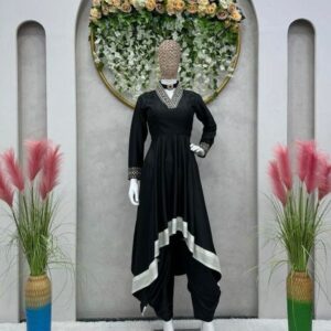 Black Trendy Thread Work Silk Dhoti Suits