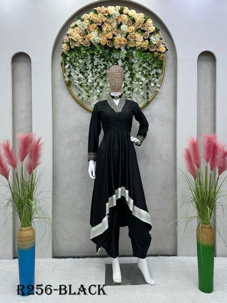 black trendy thread work silk 1725022113 Black Trendy Thread Work Silk Dhoti Suits