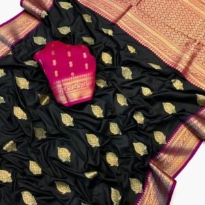 Black Wedding Zari Border Soft Silk Saree
