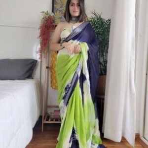 Black With Green Shibori Saree With Blouse