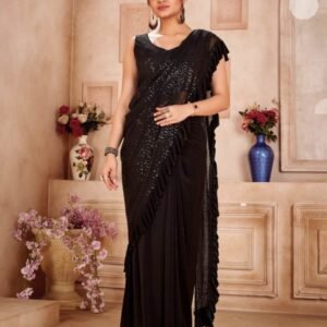 Blazing Black Ready To Wear Saree with Sequence Blouse 108152 D