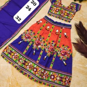 Blue and Orange Navratri Traditional Lehenga For Kids