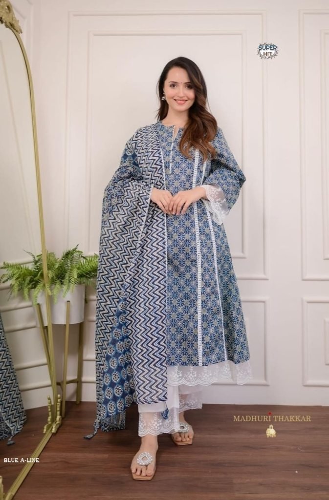 blue color rayon with exclusiv 1713438908 Blue color Rayon With Exclusive Print Pakistani A line Muslin Silk Suit