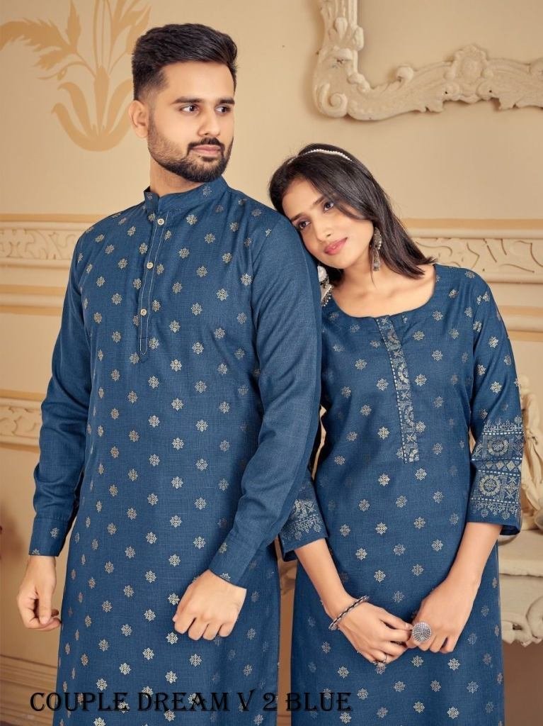 blue couple dream v 2 pure cot 1716813941 Blue Couple Dream V 2 Pure Cotton Kurta With Payjama