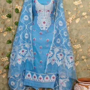 Blue Designer Dhakai Jamdani Dress Material