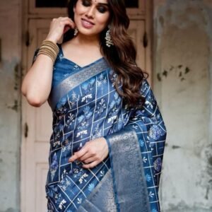 Blue Digital Printed Rich Pallu Pure Silk Saree With Dual Tone Tassels